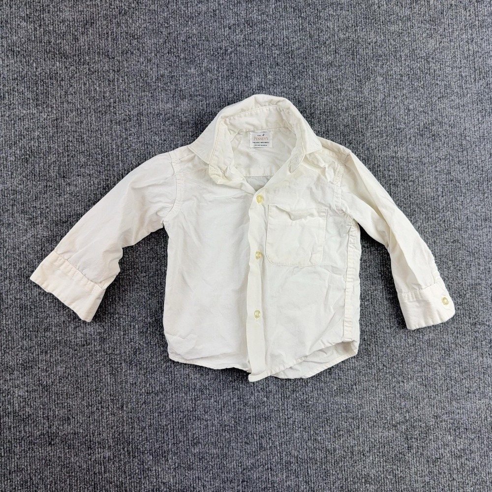 Vintage Penney's Shirt Kids 2T White Long Sleeve Button Front Dress Top